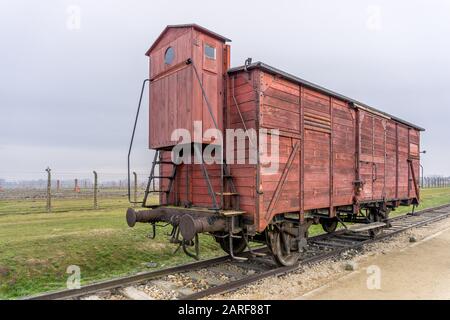Eisenbahnwagen in Auschwitz II-Birkenau, Ofiar Niemieckiego Faszyzmu, Brzezinka, Polen Stockfoto