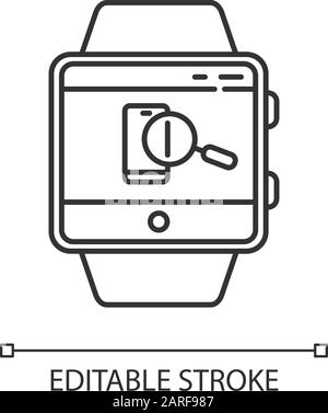 Lineares Symbol für die Smartwatch-Funktion des Telefons suchen. Anzeigen der Position des Geräts und des Sperrbildschirms, akustieren. Dünne Linie. Kontursymbol. Vektor Stock Vektor