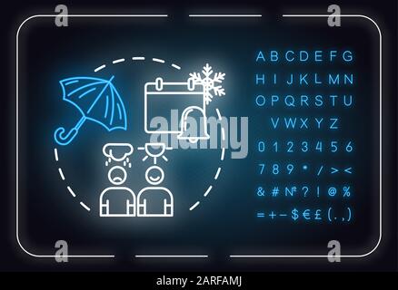 Symbol für das Konzept der saisonalen affektiven Störung Neon Light. TRAURIG. Idee zur psychischen Gesundheit - eine dünne Linie, die sich in die Illusionidea einmischte. Äußeres leuchtendes Zeichen mit Alphabet, Zahlen und Stock Vektor