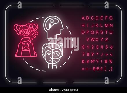 Symbol für das Konzept der schizophrenen Neonbeleuchtung. Psychose. Schizophrene Störung Idee dünne Linie illusionidea. Äußeres glühendes Zeichen mit Alphabet, Zahlen an Stock Vektor