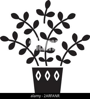 ZZ Plant schwarzes Glyph-Symbol. Zamioculcas. Sansibar Gem. Tropische Pflanze im Inneren mit kleinen Blättern. Dekorative Zimmerei. Natürliches Heimdekor. Silhouette s. Stock Vektor