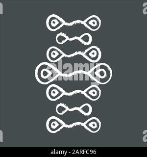 Kreidesymbol für DNA-Stränge. Desoxyribonukleinsäure, Nukleinsäure-Helix. Spiralstränge. Chromosom. Molekularbiologie. Gentechnik. Genom. Genetik. Stock Vektor