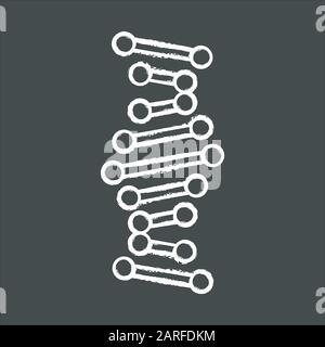 Kreidesymbol für DNA-Helix. Verbundene Punkte, Linien. Desoxyribonukleinsäure, Nukleinsäurestruktur. Spiralstrang. Chromosom. Molekularbiologie. Genetisches Code. Gen Stock Vektor