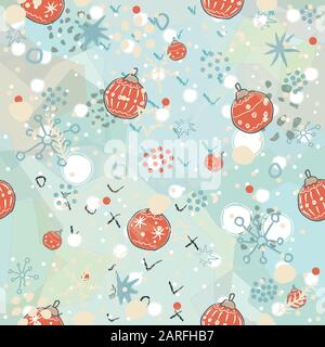 Winter nahtlose Muster mit festlichen roten Ornamenten und funky Schneeflocken. Hand gezeichnet, im skandinavischen Stil. Vector Illustration Stock Vektor