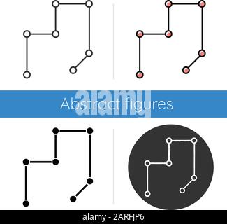 Symbol für verbundene Leitungen. Netz von Konturen. Asymmetrischer Rand öffnen. Unterbrochene Linien. Geometrische Figur. Abstrakte Form. Isometrische Form. Flaches Design, linear und Stock Vektor