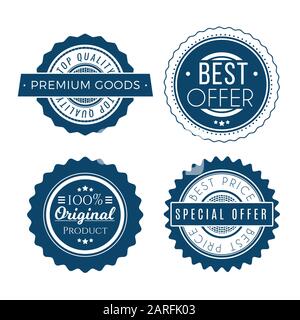 Retro Premium - Abzeichen im Sonderangebot. Runde Embleme für das Design. Klassische Vorlage. Vektordesignelemente Stock Vektor