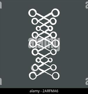 DNA Doppelhelix-Kreidesymbol. Verbundene Punkte, Linien. Desoxyribonukleinsäure, Nukleinsäure. Spiralstränge. Chromosom. Molekularbiologie. Genetisches Code. Genet Stock Vektor
