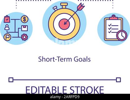 Symbol für das Konzept der kurzfristigen Ziele. Strategic Plan Idea Thin Line Illustration. Tägliche Erfolge. Persönliche Ziele. Produktives Zeitmanagement. Vektor-Isol Stock Vektor