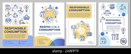Vorlage für die Broschüre "verantwortungsvoller Verbrauch". Ökologie und Recycling. Flyer, Broschüre, Broschürendruck, Coverdesign mit linearen Symbolen. Vektorlayouts für mA Stock Vektor