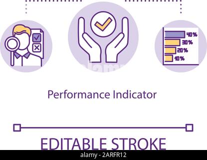 Konzeptsymbol für Leistungsindikator. KPI, Effizienz und Produktivität Metrik und Messidee Thin Line Illustration. Fortschrittsbewertung. Vektor i. Stock Vektor