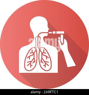 Bronchoskopie-Symbol für lange Schattenglyphe mit rotem Flachdesign. Atemwegskontrolle. Lungenuntersuchung. Medizinischen Verfahren. Thoraxendoskopie. Gesundheitswesen. Anatomieprüfung. Il Stock Vektor