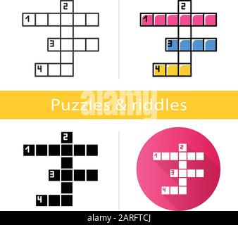 Kreuzworträgersymbol. Wortpuzzle. Quiz. Mentale Bewegung. Herausforderung. Wissen, Intelligenztest. Hirn-Teaser. Lösungsfindung. Flaches Design, linear Stock Vektor