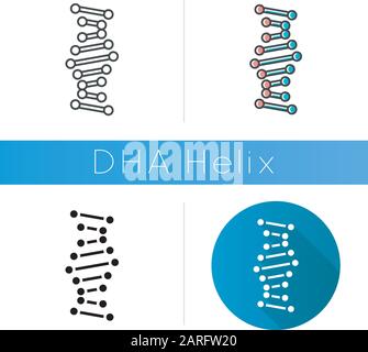 DNA-Helix-Symbol. Verbundene Punkte, Linien. Desoxyribonukleinsäure, Nukleinsäure. Chromosom. Molekularbiologie. Genetisches Code. Genetik. Flaches Design, linear und Stock Vektor