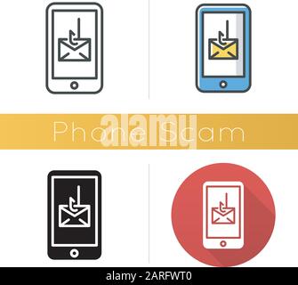 Symbol für Telefonscam. Kommunikationsbetrug. Ein Trick. Smishing, SMS Phishing. Telefonische Schimpfung. Illegaler Geldgewinn. Flaches Design, linear und farbig Stock Vektor