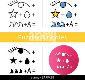 Symbol für Rebus. Konundrum, Brainteaser. Abstrakte Argumentation. Einfallsreichtum, Intelligenz, Wissenstest. Hirn-Teaser. Lösungsfindung. Flaches Design, linear A Stock Vektor