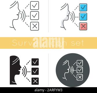 Symbol für die Audio-Antwort der Umfrage. Soziale Forschung. Erfahrungsbericht. Orale Umfrage. Kundenzufriedenheit. Feedback. Bewertung. Glyphendesign, linear, Kreide und Co Stock Vektor