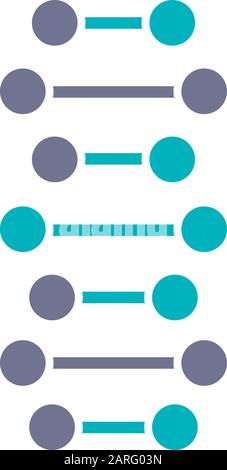 DNA-Spiralketten violett und türkis-farbiges Symbol. Verbundene Punkte, Linien. Desoxyribonukleinsäure, Nukleinsäure-Helix. Spiralstränge. Chromosom. Molekular Stock Vektor