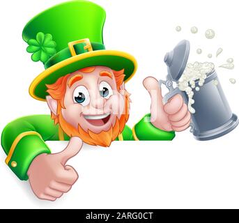 Leprechaun St Patricks Day Cartoon Drink Sign Stock Vektor