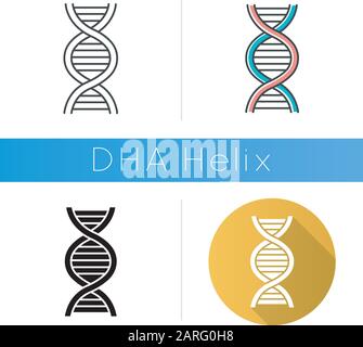 DNA-Helix-Symbol. Desoxyribonukleinsäure, Nukleinsäurestruktur. Chromosom. Molekularbiologie. Genetisches Code. Genom. Genetik. Medizin. Flaches Design, linear Stock Vektor