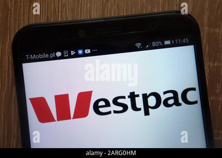 Das Logo der Westpac Banking Corporation wird auf einem modernen Smartphone angezeigt Stockfoto