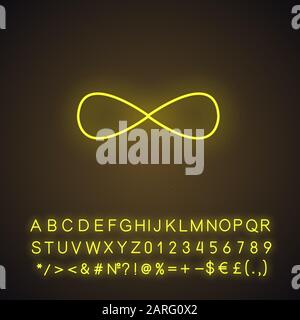 Symbol für Neonlicht der Ewigkeitszeichen. Geschlossene Polygonalkurve. Geometrische Figur. Durchgehende Linie. Abstrakte Form. Isometrische Form. Leuchtendes Zeichen mit Alphabet, Stock Vektor