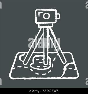 Kreidesymbol für die Feldumfrage. Forschungsgeräte. Archäologische Untersuchung. Digitales Werkzeug auf der Karte. Grundstücksüberprüfung. Geologische Inspektion. Topografische Daten gath Stock Vektor