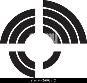 Symbol für radiale Darstellung der Glyphe. Rundes Diagramm, Diagramm. Radardiagramm. Multivariate Daten. Spinnendiagramm. Der Informationswert wird vom zentralen Punkt aus erweitert. Silhouettensymbol Stock Vektor