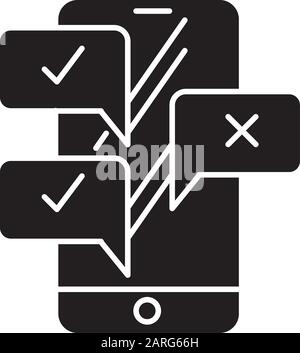 Chat-Glyphe-Symbol. Online-Umfrage. Smartphone Instant Messaging. Interview, E-Mail. Stimme zu, Stimme nicht zu. Richtig, falsch. Kundensupport. Silhouetten-Symb Stock Vektor