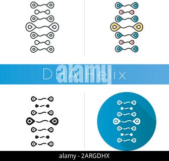 Symbol für DNA-Stränge. Desoxyribonukleinsäure, Nukleinsäure-Helix. Chromosom. Molekularbiologie. Gentechnik. Genom. Genetik. Flaches Design, linear und Stock Vektor