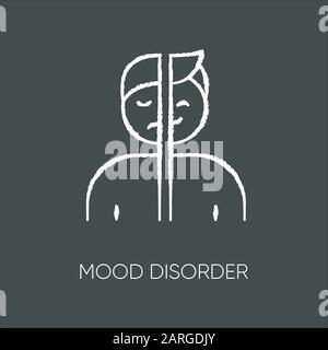 Kreidesymbol für Stimmungsstörung. Manische und depressive Episoden. Dysthymie, Cyclothymie. Emotionales Schwingen. Glücklich und traurig. Psychologisches Problem. Psychische Gesundheit. Stock Vektor