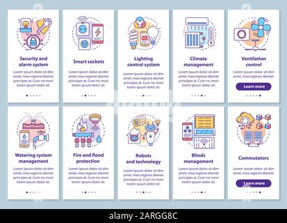 Smart House Onboarding Mobile App - Seitenbildschirm mit linearen Konzepten. Moderne Hausautomatisierungssysteme führen Schritte durch grafische Anweisungen. UX, UI, Stock Vektor