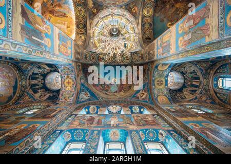 Das Innere der Erlöserkirche auf Verschüttetem Blut (Kirche der Auferstehung), UNESCO-Weltkulturerbe, Sankt Petersburg, Oblast Leningrad, Russland Stockfoto