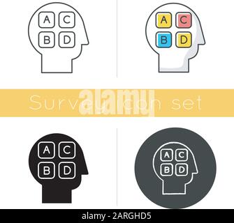 Symbol für soziale Umfragen. Öffentliche Meinung. Forschung. Verbraucherüberprüfung. Kundenzufriedenheit. Persönlichkeitstest. Feedback. Bewertung. Glyphendesign, linear, ch Stock Vektor