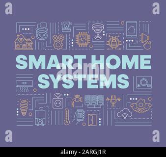 Banner: Smart Home Systems Word Concepts. Sicherheitssystem. Klimaanlage. Wireless-Technologie. Präsentation, Website. Isolierter Schriftzug Typografie i Stock Vektor