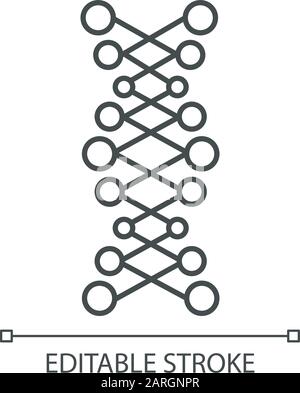 Lineares DNA-Doppelhelix-Symbol. Verbundene Punkte, Linien. Desoxyribonukleinsäure, Nukleinsäure. Genetisches Code. Genetik. Dünne Linie. Kontursymbol. V Stock Vektor