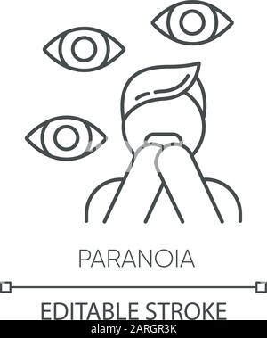 Lineares Symbol für Paranoia. Panikangriff. Erschrockende Person. Angst und Kobie. Stress und Angst. Psychische Störung. Dünne Linie. Kontursymbol. Vecto Stock Vektor