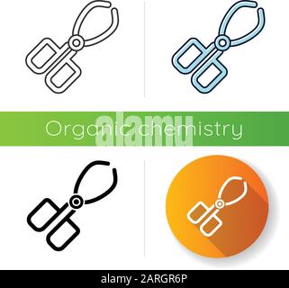 Symbol für Tiegelzangen. Chirurgenausrüstung. Laborgerät aus Edelstahl. Becherzange. Pinzette. Organische Chemie. Flaches Design, linear, schwarz an Stock Vektor
