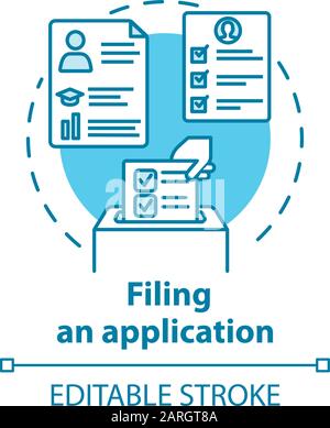 Symbol für das Anwendungskonzept ausfüllen. Vorlage von Dokumenten. Rekrutierungsdienst. Kandidat für eine Leerstandsidee Thin Line Illustration. Vektor i. Stock Vektor