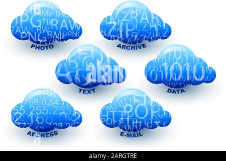 Cloud Computing Speicher für Daten, Foto, Adresse, Text, Dokument, Archiv; Vector Icon Set Eps10 Stock Vektor