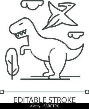 Dinosaurier Linear Icon. Prähistorische Tiere. Tyrannosaurus rex. Fliegendes Pterodactyl. Archäologie und Geschichte. Dünne Linie. Kontursymbol. Vec Stock Vektor