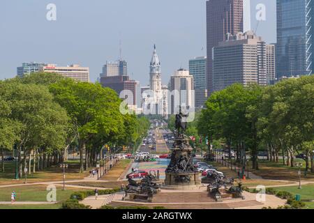 Philadelphia, USA. Mai 2018. Philadelphia, USA Mai 2018: Impressions Philadelphia - Mai - 2018 Stadtbild von Philadelphia mit Rathaus/Rathaus von Rocky Steps - Nutzung Worldwide Credit: Dpa/Alamy Live News Stockfoto