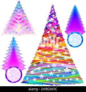 Set aus mehrfarbigen, dekorierten Weihnachts-Tannen; Eps10 Stock Vektor