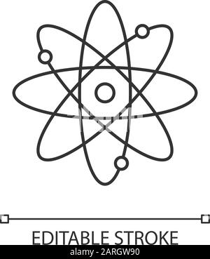 Symbol für das lineare Molekular-Atom. Kernenergiequelle. Atomkern mit Elektronenumkreist. Wissenschaftssymbol. Dünne Linie. Kontursymbol. Vektor-Isol Stock Vektor