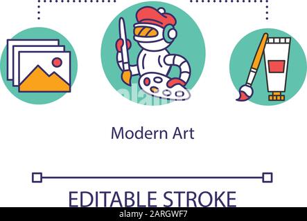 Symbol für modernes Kunstkonzept. Galerieausstellung. Museumsbilder. Futuristisches Kunstwerk. Zeitgenössische Ausstellung Idee dünne Linie Illustration. Vektorisolat Stock Vektor