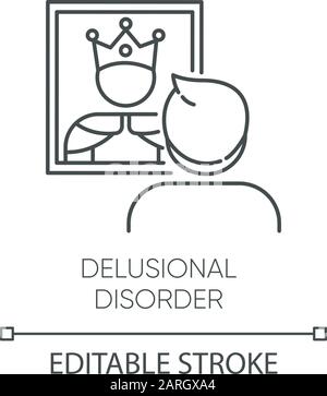Lineares Symbol für wahnhafte Störung. Mann in Spiegelreflexion. Bizzare Überzeugungen. Größenwahn. Psychische Erkrankungen. Dünne Linie. Kontursymbol. Vecto Stock Vektor