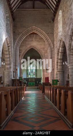 Nave und East Window, St. Bartholomew's Church Much Marcle, Herefordshire, Großbritannien. Februar 2019 Stockfoto