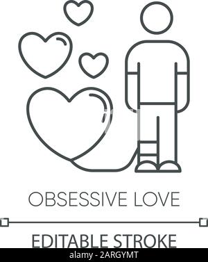 Obsessive Liebe lineare Ikone. Besitzergreifende Beziehung. Anbringung an Liebhaber. Extremes Verhalten. Psychische Störung. Dünne Linie. Kontursymbol. Stock Vektor