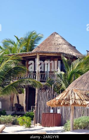 Eine Strandhütte in Tulum, Mexiko Stockfoto