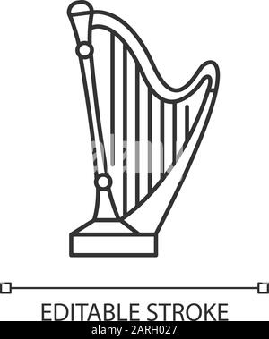 Die lineare Ikone der David-Bibel-Geschichte. Goldene Harfe, heiliges Musikinstrument. Biblische Erzählung. Dünne Linie. Kontursymbol. Vektor ist Stock Vektor