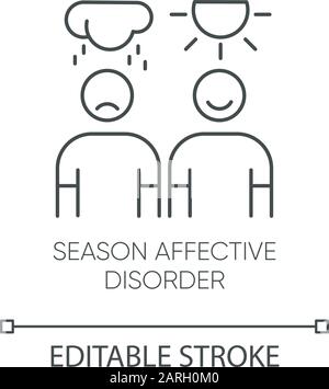 Lineares Symbol für saisonale affektive Störung. Emotionale Veränderung. Manische, depressive Episoden. Angst. Psychische Gesundheit. Dünne Linie. Kontursymbol. Stock Vektor